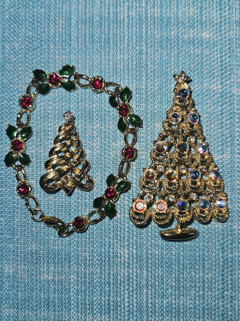 Christmas Tree Brooches with Bracelet